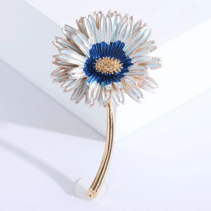 Enamel Chrysanthemum Pin for Women Sunflower Brooches Flower Leaf Pins Banquet Party Backpack Gifts Jewelry Accessories
