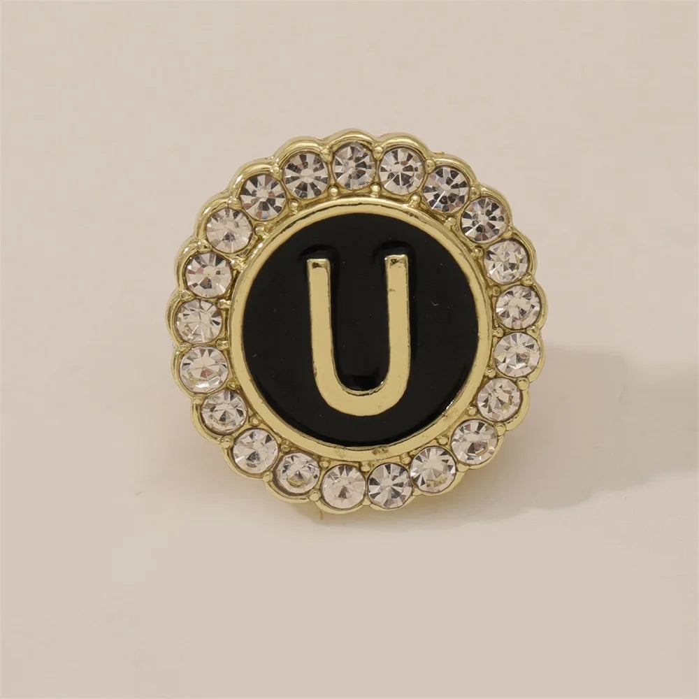 26 English Initials A-Z Brooches Classic Full Around Crystal Golden Alphabet Pins For Women Men Girls Clothes Bag Jewelry Gift