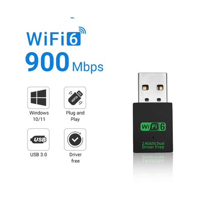 Bluetooth 5.3 AX900 Wifi 6 Adapter Mini USB WIFI 6 Dongle Network Card 2.4GHz Cle Wi-Fi Lan Adapter Driver Free PC Receiver