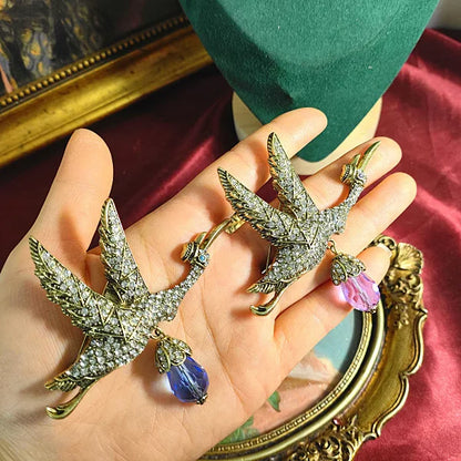 Heavy Industry Big Flying Bird Water Drop Brooch Crane Badge Pin Jewelry