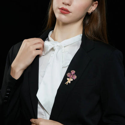 OKILY Luxury Artificial Red Corundum Rose Bouquet Brooch Women Elegant Atmosphere Dinner Coat Accessories Zircon Flower Corsage