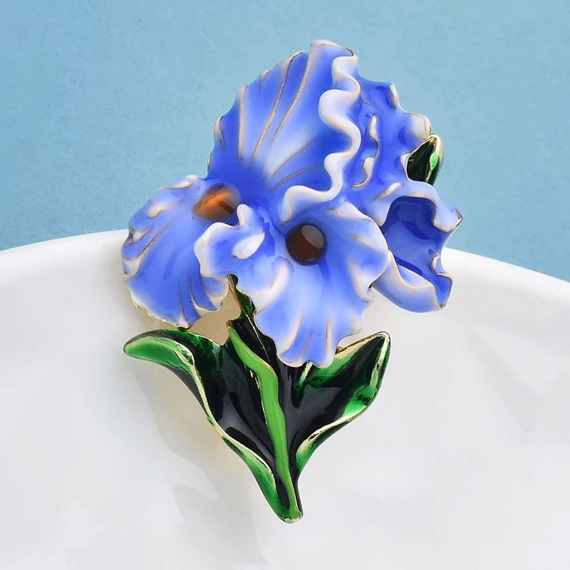 Wuli&baby Beautiful Enamel Orchid Flowers Brooches For Women Lady's Clothes Party Office Brooch Pins Gifts