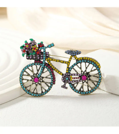 Fashion Women Men Vintage Baroque Bicycle Flower Full Crystal Badges Pins Palace Unisex Exquistie Bike Jewelry Accessories