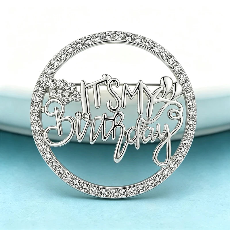 Wuli&baby Beautiful Birthday Brooches For Women Unisex 2-color Circle Rhinestone Metal Birthday Party Causal Brooch Pins Gift
