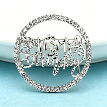 Wuli&baby Beautiful Birthday Brooches For Women Unisex 2-color Circle Rhinestone Metal Birthday Party Causal Brooch Pins Gift