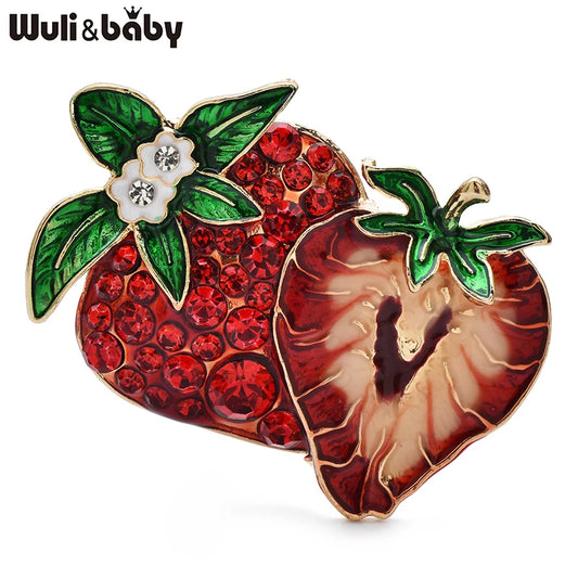 Wuli&baby Pretty Shining Strawberry Brooches For Women Unisex Enamel Fruits Plants Party Office Clothes Brooch Pins Gifts