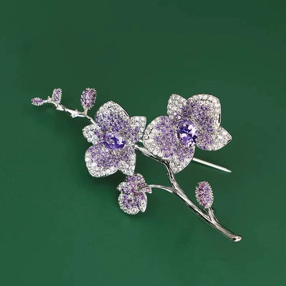 Ajojewel Purple Flowers Crystal Brooch Phalaenopsis Bouquet Pin Elegant Party Jewelry Christmas Gift Woman Birthday
