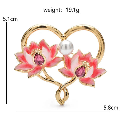 Wuli&baby Enamel Lotus Heart Brooches For Women Lady Pink Flowers Love Office Casual Brooch Pins Gifts