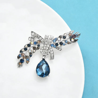 Wuli&baby Crystal Waterdrop Wheat Brooches For Women Unisex 2-color Beautiful Flowers Plants Party Office Brooch Pins Gifts