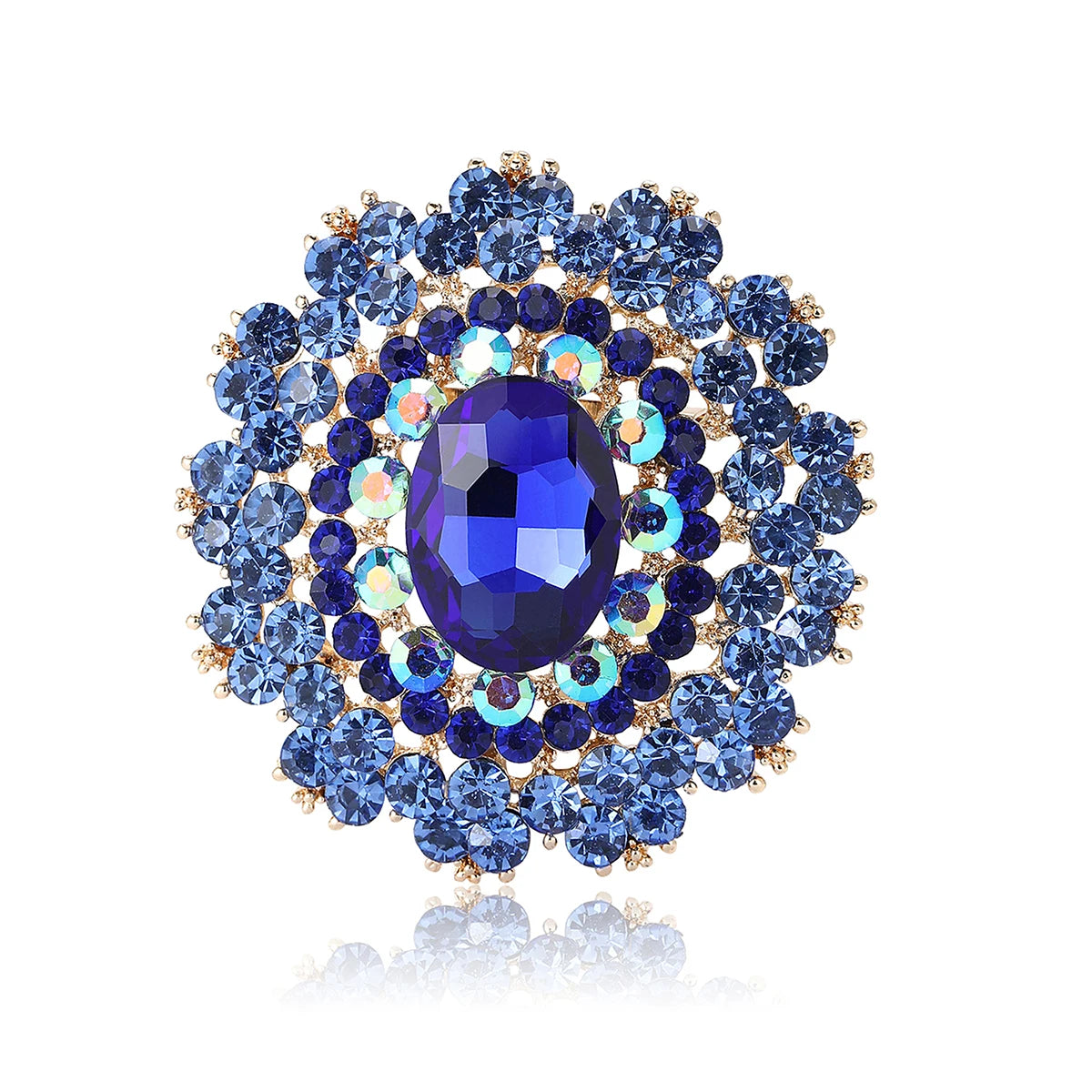 Beaut&Berry Luxury Shiny Round Large Glass Brooches for Women Rhinestone Pins 6-color Available Casual Party Accessories Gifts
