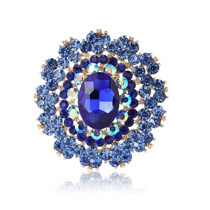 Beaut&Berry Luxury Shiny Round Large Glass Brooches for Women Rhinestone Pins 6-color Available Casual Party Accessories Gifts