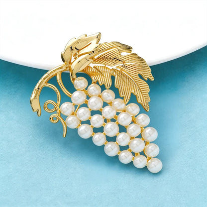 Wuli&baby Pearl Grape Brooches For Women Unisex Palace Style Fruits Flower Party Casual Brooch Pins Gifts