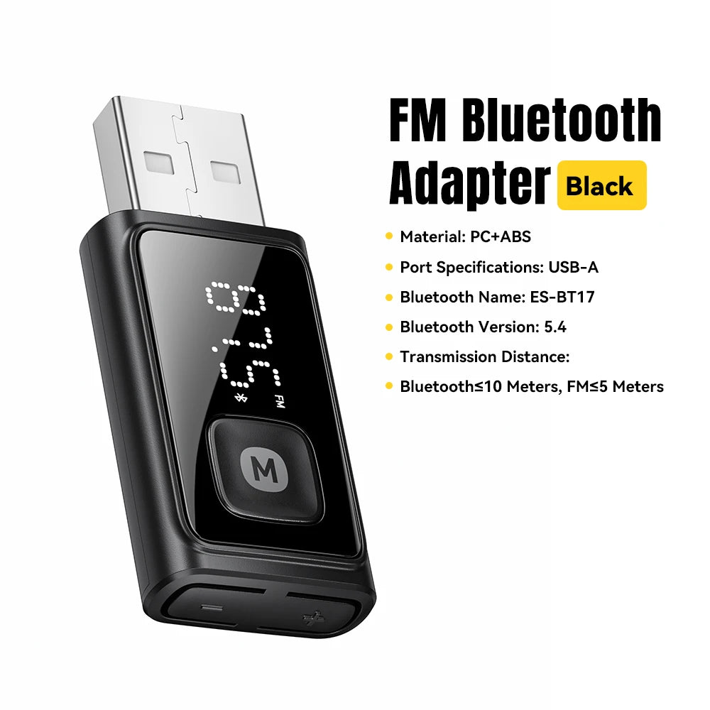 Essager Wireless Bluetooth 5.4 Car Adapter FM Transmitter Adapter Auto Connection Audio Receiver Auto Stereo Mic Car Adapter