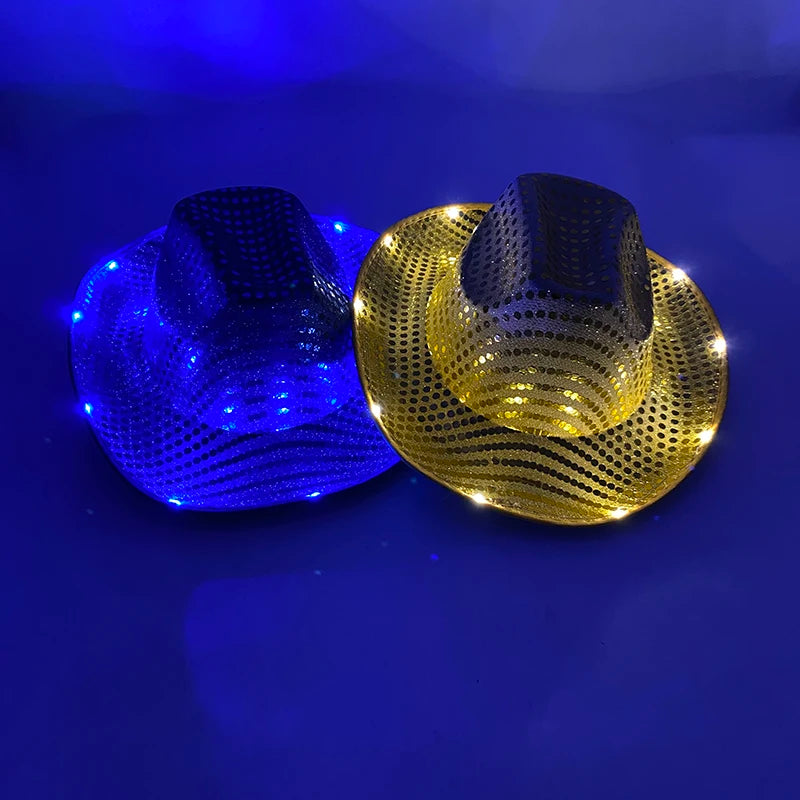 LED Glowing Cowgirl boy Hat Neon Luminous Bride Hat For Holiday Light Up Supplies Fluorescent Party Props Bachelorette Party Hat