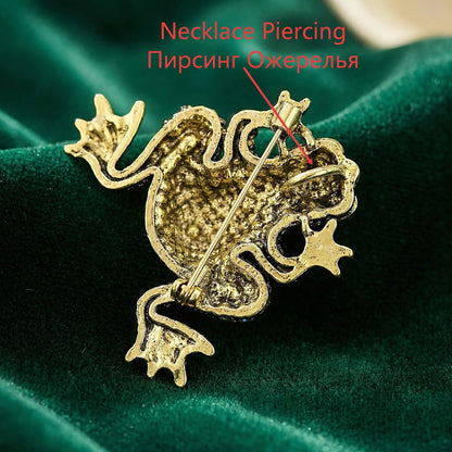 Beaut&Berry Luxury Rhinestone Frog Brooches for Women Unisex Animal Pins Casual Party Jewelry Accessories Gifts Decoration