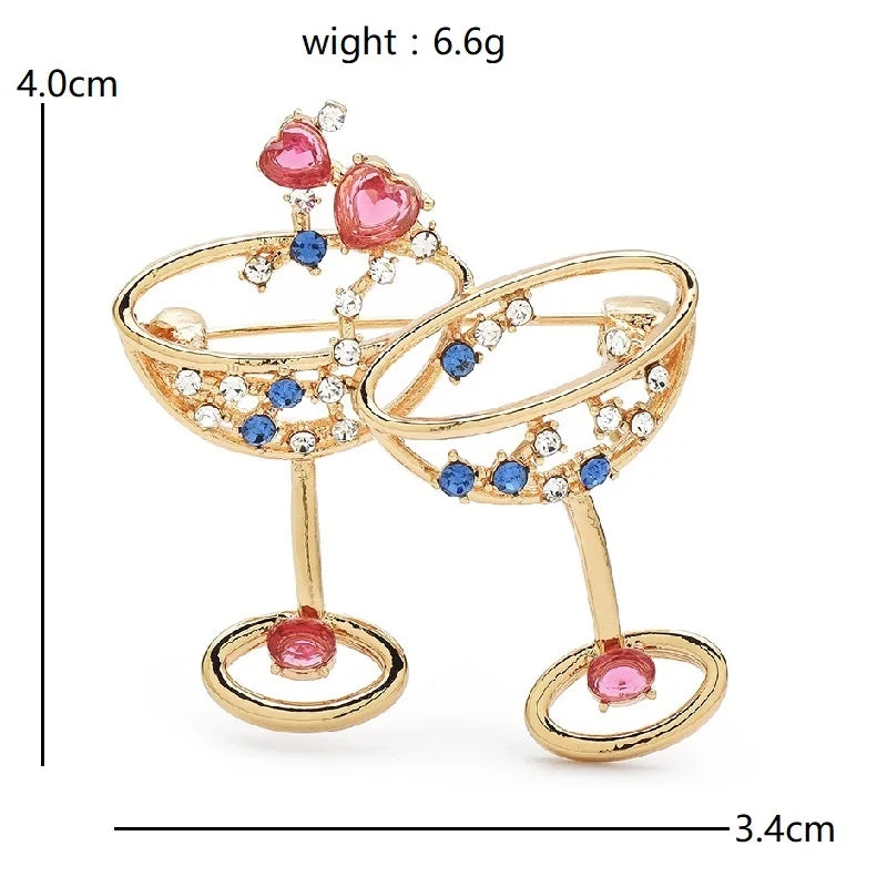 Wuli&baby Heart Goblet Brooches For Women Unisex Metal Rhinestone Cheers Cup Party Casual Brooch Pins Gifts