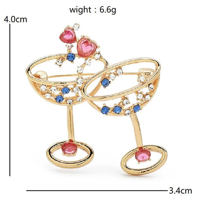 Wuli&baby Heart Goblet Brooches For Women Unisex Metal Rhinestone Cheers Cup Party Casual Brooch Pins Gifts