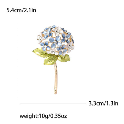 Enamel Hydrangea Brooches for Women Unisex Trendy Rhinestone Flower Pins Banquet Party Backpack Gifts Jewelry Accessories