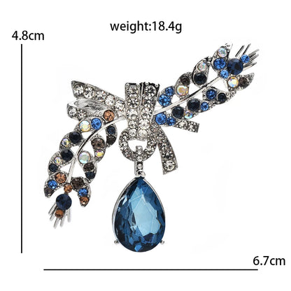 Wuli&baby Crystal Waterdrop Wheat Brooches For Women Unisex 2-color Beautiful Flowers Plants Party Office Brooch Pins Gifts
