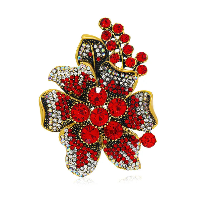 New Rhinestone Flower Brooch European and American Heavy Industry Coat Brooch Fashion Accessory Pins Jewelry