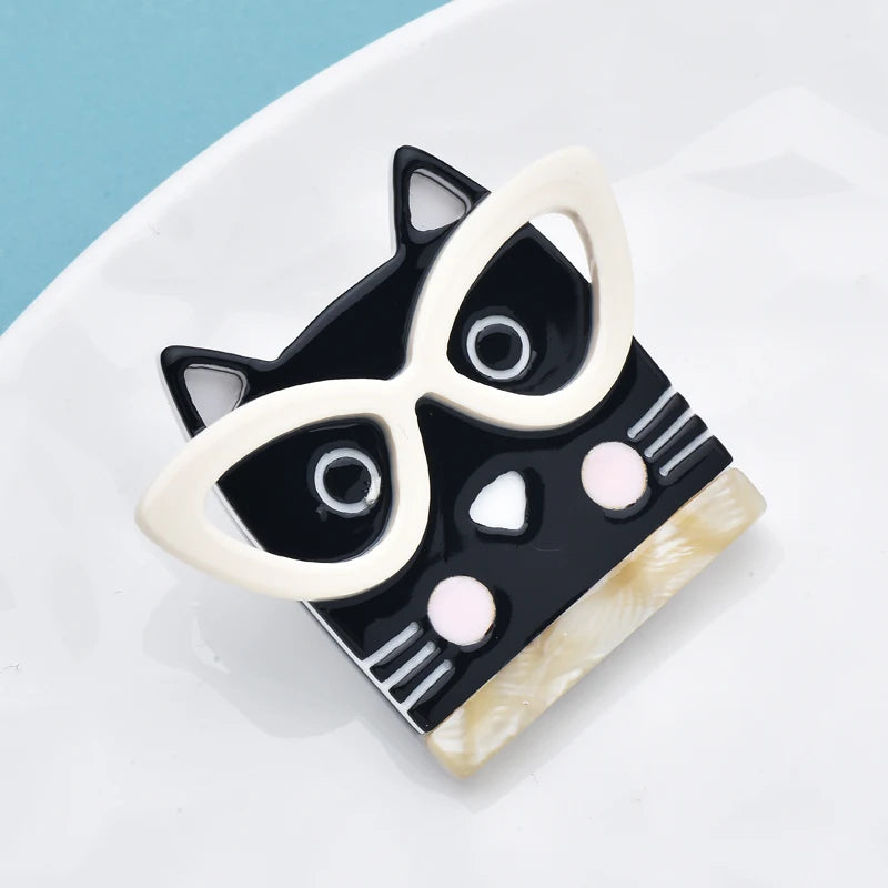 Wuli&baby Cute Acrylic Cat Brooches For Women Lady Wear Glasses Kitty Animal Party Casual Brooch Pins Gifts