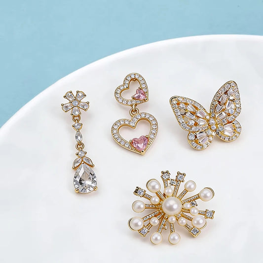 Wuli&baby Lovely Collar Pins For Women Lady's Shirt 4-design Butterfly Water-drop Flower Heart Brooch Pin Fashion Jewelry Gifts
