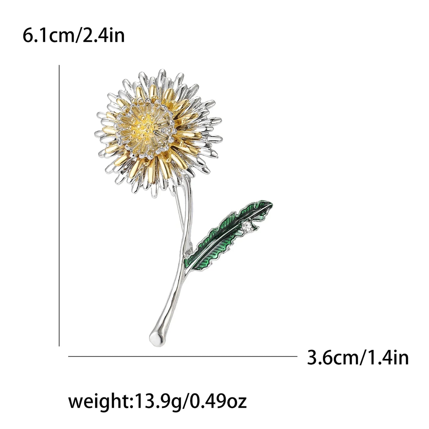Enamel Chrysanthemum Pin for Women Sunflower Brooches Flower Leaf Pins Banquet Party Backpack Gifts Jewelry Accessories