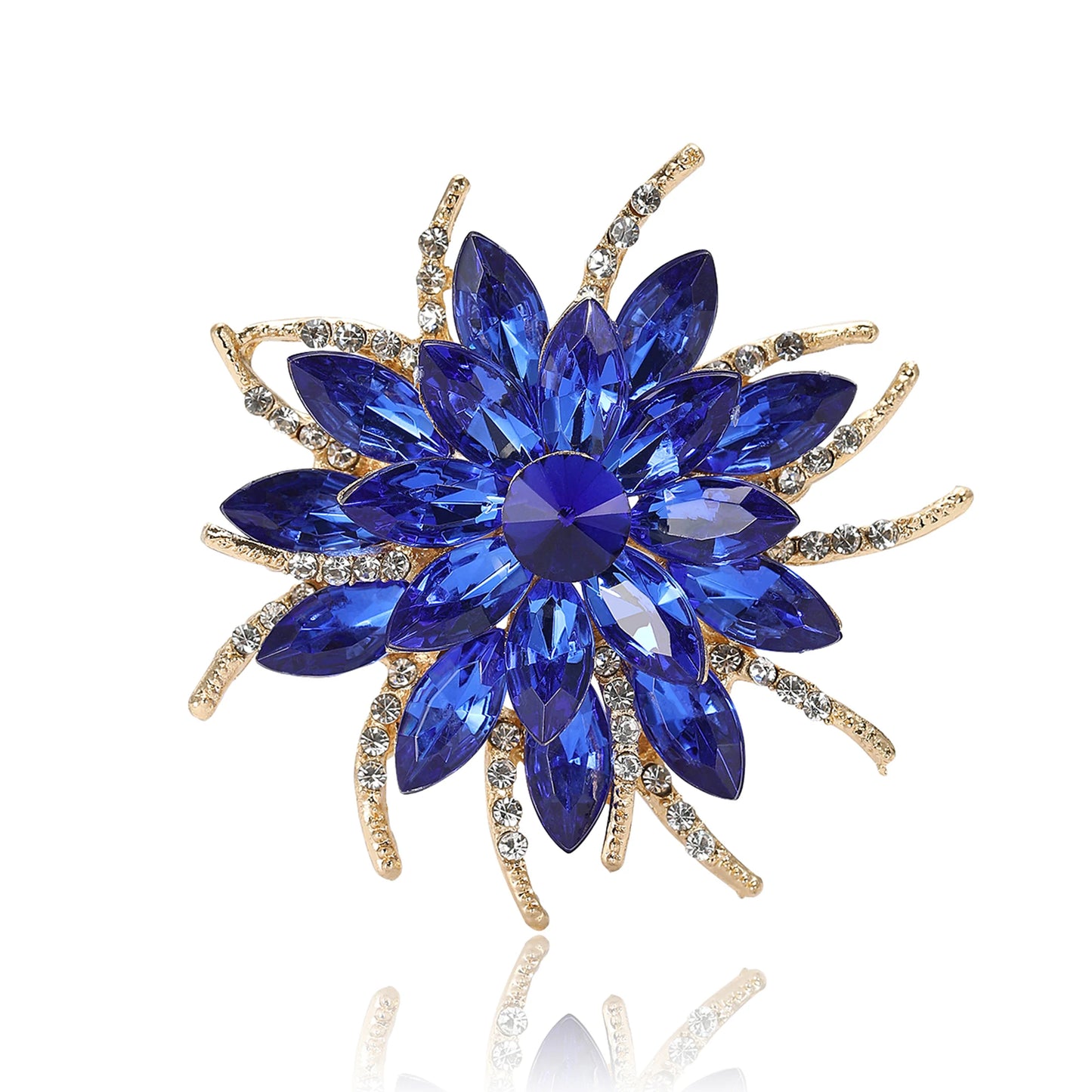 Beaut&Berry Luxury Crystal Glass Flower Brooches for Women Rhinestone Pins Friends Party Gifts Banquet Jewellery Accessories