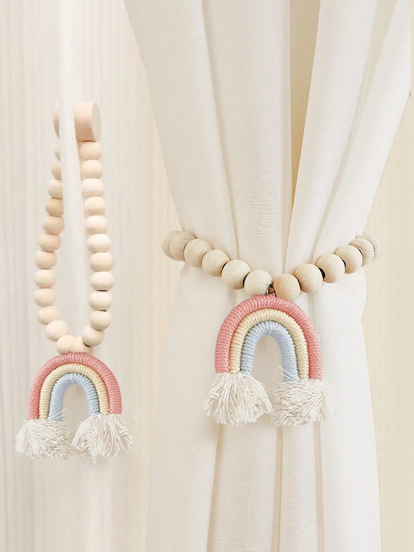 Magnetic Rainbow Curtains Magnetic Clasp Wooden Bead Backing Curtain Decoration Applicable Curtains Bedroom Kitchen Curtains