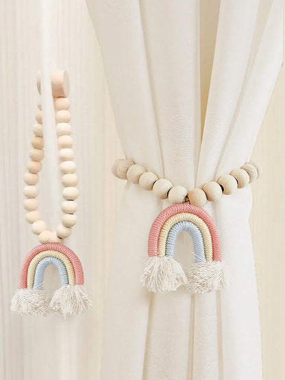 Magnetic Rainbow Curtains Magnetic Clasp Wooden Bead Backing Curtain Decoration Applicable Curtains Bedroom Kitchen Curtains