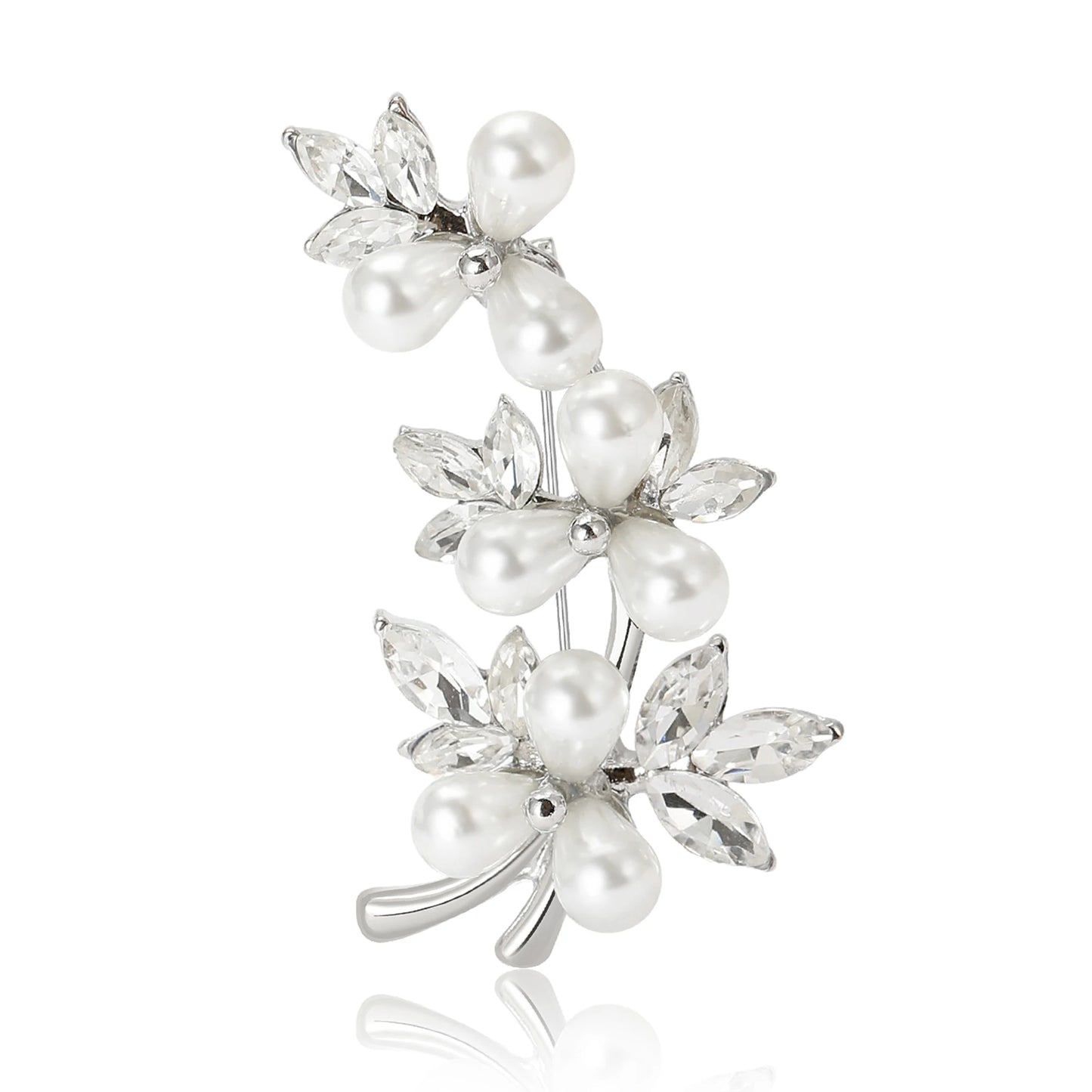 Beaut&Berry Luxury Pearl Plum Flower Brooches for Women Unisex Plant Pins Casual Party Jewelry Accessories Gifts Decoration