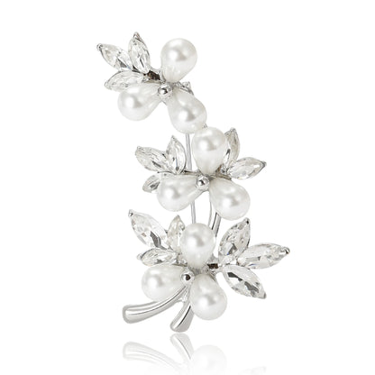 Beaut&Berry Luxury Pearl Plum Flower Brooches for Women Unisex Plant Pins Casual Party Jewelry Accessories Gifts Decoration