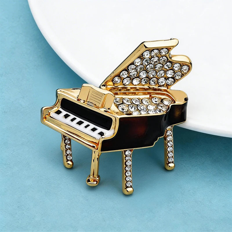 Wuli&baby Lovely Enamel Piano Brooches For Women Unisex Alloy Rhinestone Instrument Casual Party Clothes Brooch Pins Gifts
