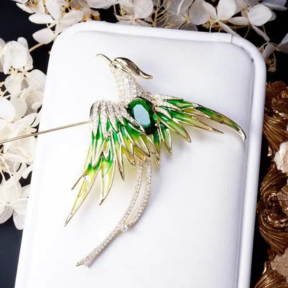 Wuli&baby Crystal Phoenix Bird Brooches For Women Men 5-color Enamel Flying Beauty Bird Party Office Brooch Pin Gifts