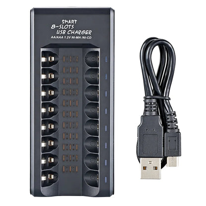 USB Output 8 Slots Fast Charging Short Circuit Protection for 1.2V NiMH AAA/AA Batteries Charger Rechargeable Battery Charger