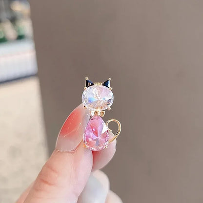 Cute Rhinestone Kitten Cat Brooch Animal Lapel Pin For Women Party Backpack Clothes Fashion Jewelry Accessories Gift Badge