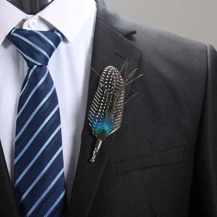 i-Remiel Long Needle Brooch Scarf Feather Brooch Korean Men's Jewelry Fabric Brooches and Pins Korea Suit Wedding Accessories