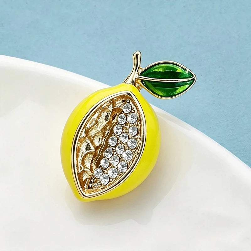 Wuli&baby Cute Enamel Lemon Brooches For Women Unisex Rhinestone Fresh Rhinestone Fruits Party Casual Brooch Pins Gifts