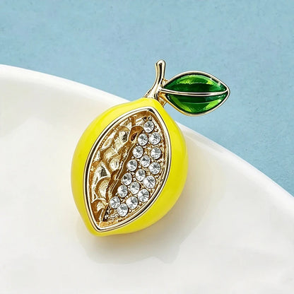 Wuli&baby Cute Enamel Lemon Brooches For Women Unisex Rhinestone Fresh Rhinestone Fruits Party Casual Brooch Pins Gifts