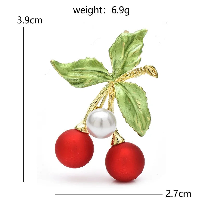 Wuli&baby Cute Red Cherry Brooches Pins For Women Unisex Beautiful Enamel Fruits Plants Party Casual Brooch Gifts