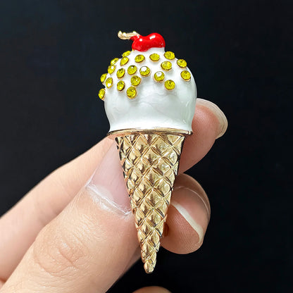 Beaut&Berry Trendy Enamel Rhinestone Ice Cream Brooches for Women Unisex Creative Pins Casual Party Jewelry Accessories Gifts