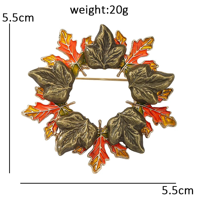 Wuli&baby Enamel Leaves Wreath Brooches For Women Unisex Beautiful Flower Circle Christmas New Year Brooch Pin Gifts