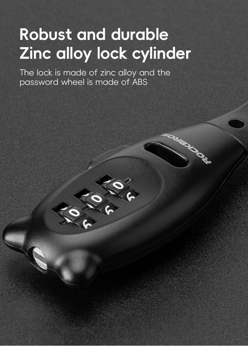 ROCKBROS Portable Bicycle Lock Cable Tie Zinc Alloy Lock Helmet Password Lock Anti-Theft Safety Freely Adjustable Rope Lock