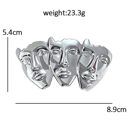 Wuli&baby Art Three Faces Brooches For Women Unisex 2-color Alloy Beautiful Face Figure Office Party Brooch Pins Gifts