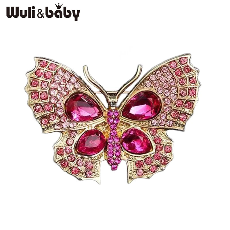 Wuli&baby Lovely Shining Butterfly Brooches 4-color Alloy Rhinestone Insects Brooch For Women's Office Party Clothes Pins Gifts