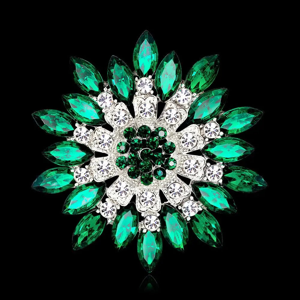 New retro men and women's fashion versatile brooches shiny crystal big flowers rhinestone pin accessories jewelry gifts