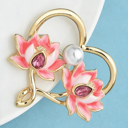 Wuli&baby Enamel Lotus Heart Brooches For Women Lady Pink Flowers Love Office Casual Brooch Pins Gifts