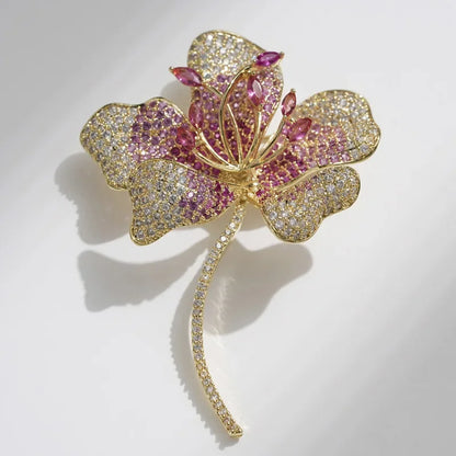 Elegant Luxury Zirconia Brooch Pin Jacket Accessory Hibiscus Flower High End Chest Flower Pin Chinese Traditional Jewelry