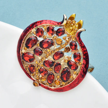 Wuli&baby 3-color Pomegranate Brooches For Women Unisex Enamel Rhinestone Fruits Plants Party Office Coat Brooch Pins Gifts