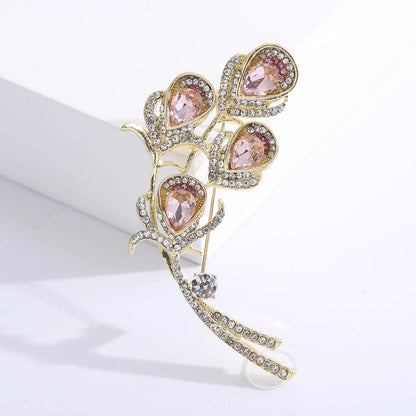 SKEDS Women Men Fashion Exquisite Crystal Feather Pearl Brooch Pin Elegant Classic Lady High-end Badges Accessories Gift